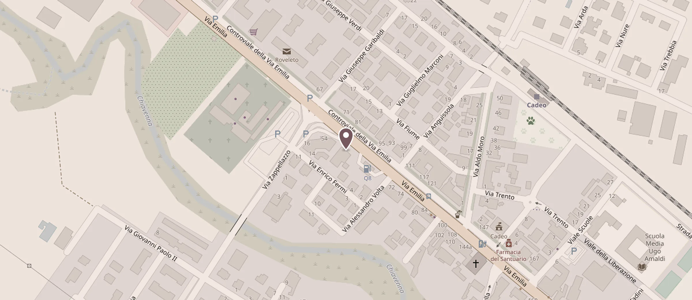 Map of Roveleto di Cadeo showing Gioia Beauty at Via Emilia 60: open directions in Google Maps